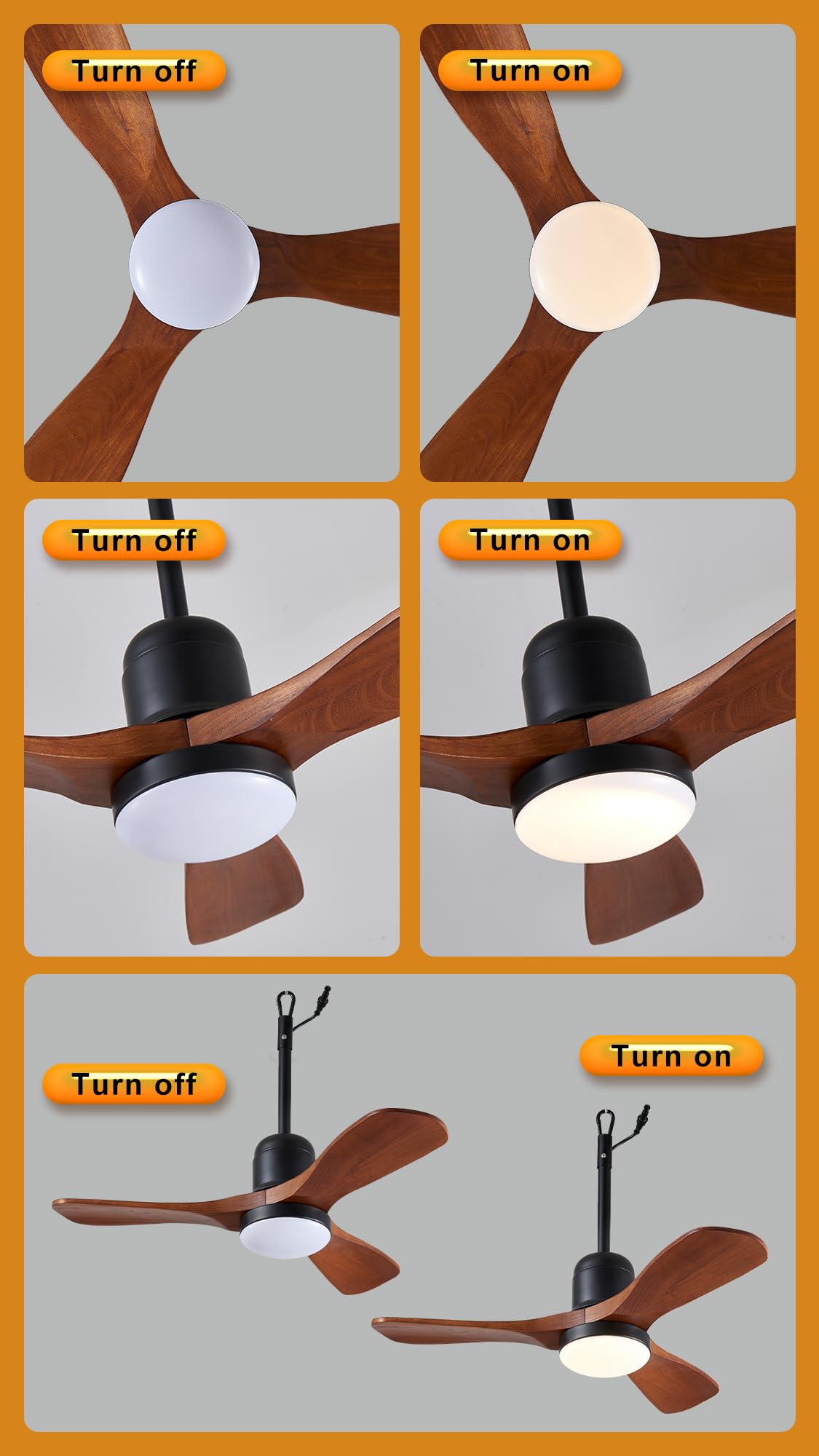 36" Outdoor Gazebo Fan with Dimmable Light and Memory Remote, Plug-In Wet Rated Outdoor Ceiling Fan, Outdoor Hanging Fan For Gazebo, Patio, Waterproof