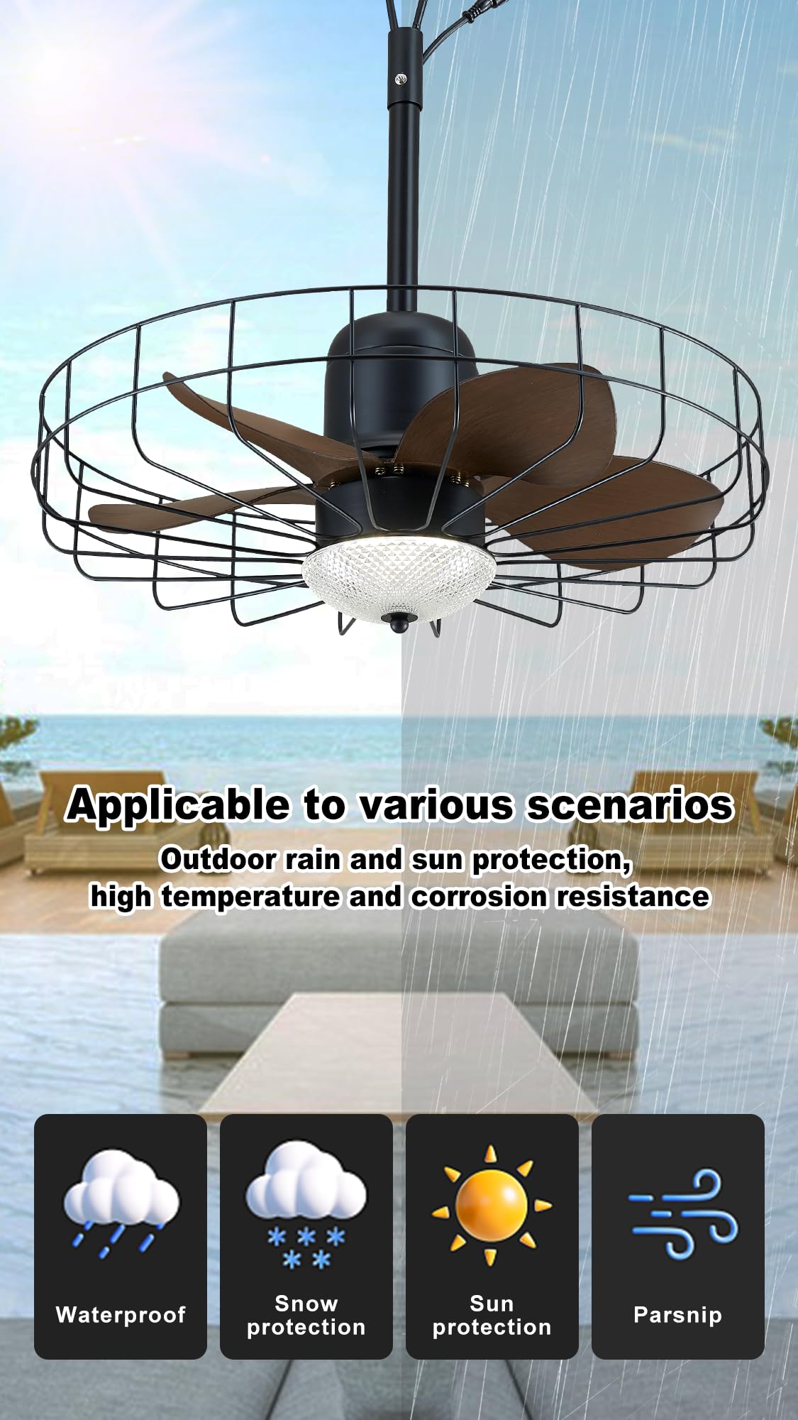 23" Outdoor Gazebo Fan with Dimmable Light and Memory Remote, Plug-In Wet Rated Outdoor Ceiling Fan, Outdoor Hanging Fan For Gazebo, Patio, Waterproof