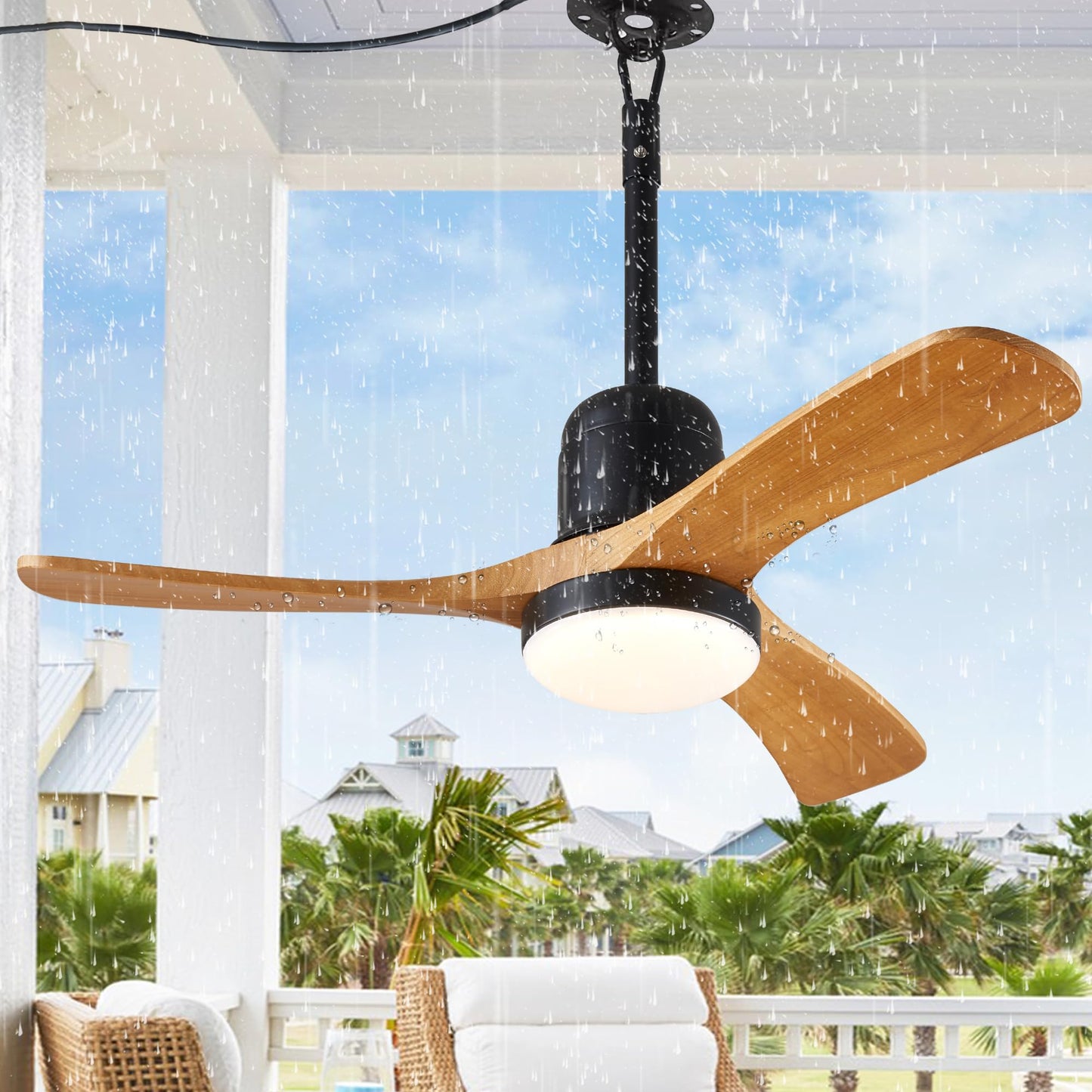 36" Outdoor Gazebo Fan, Plug-In Wet Rated Outdoor Ceiling Fan with Dimmable Light and Memory Remote, Outdoor Hanging Fan For Gazebo, Patio, Waterproof