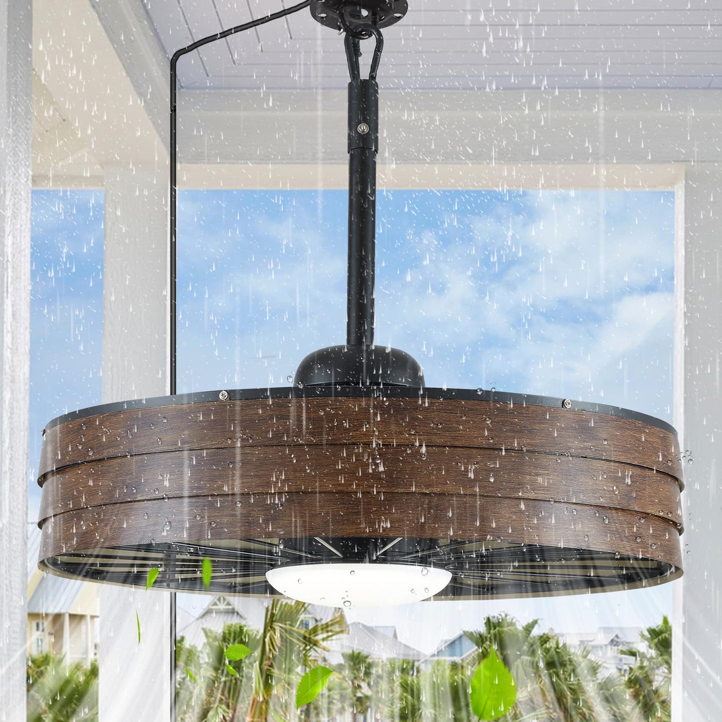 F231 Outdoor Caged Ceiling Fan with dimmable Light