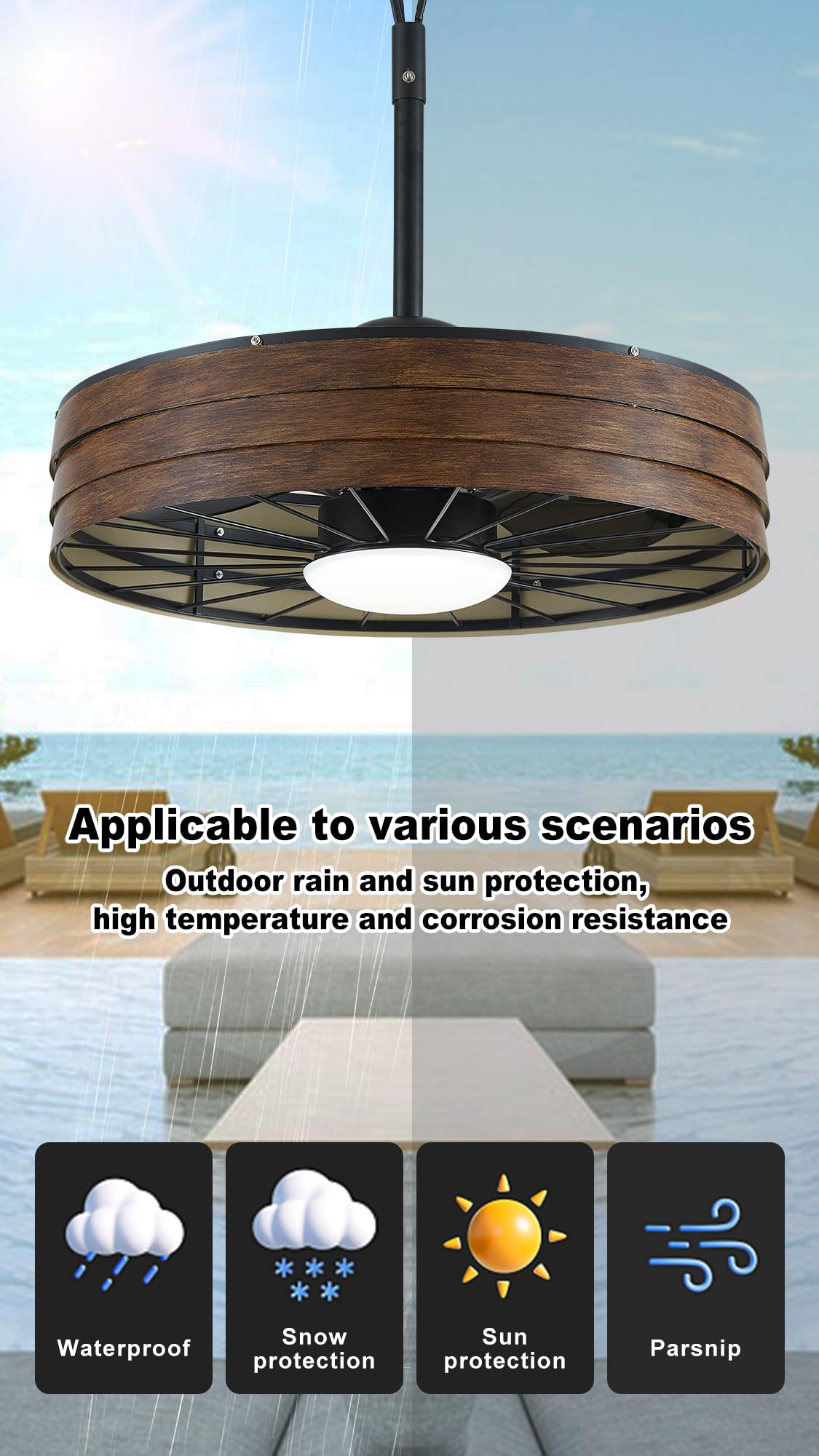 F231 Outdoor Caged Ceiling Fan with dimmable Light