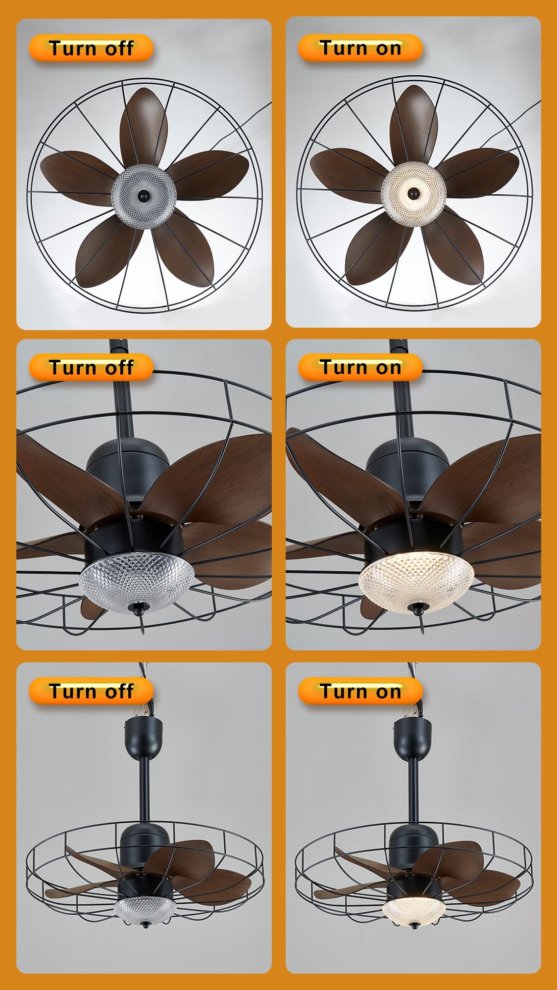 23" Outdoor Gazebo Fan, Plug-in Wet Rated Outdoor Ceiling Fan with Dimmable Light and Memory Remote, Outdoor Hanging Fan For Gazebo, Patio, Waterproof