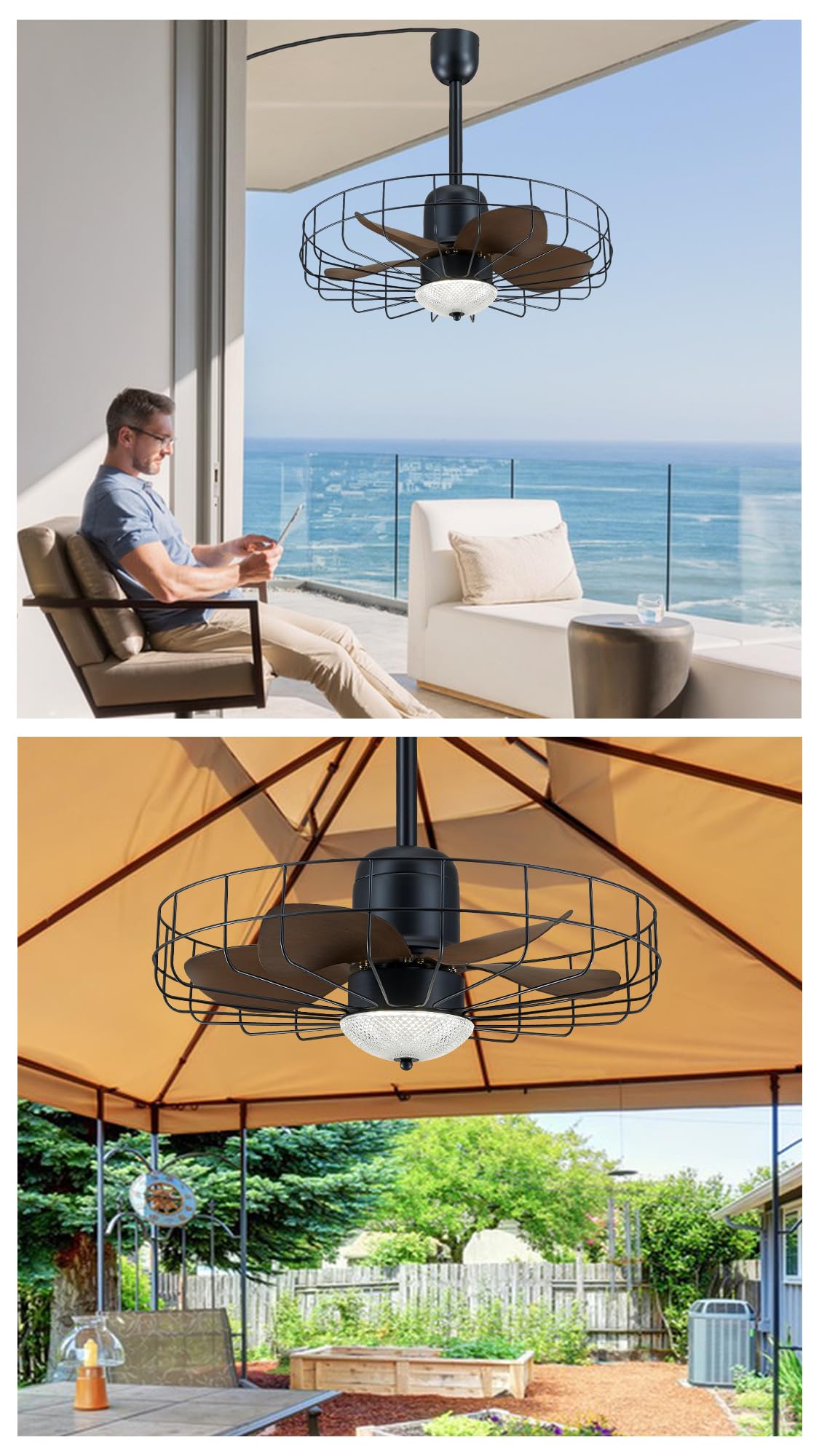 23" Outdoor Gazebo Fan with Dimmable Light and Memory Remote, Plug-In Wet Rated Outdoor Ceiling Fan, Outdoor Hanging Fan For Gazebo, Patio, Waterproof