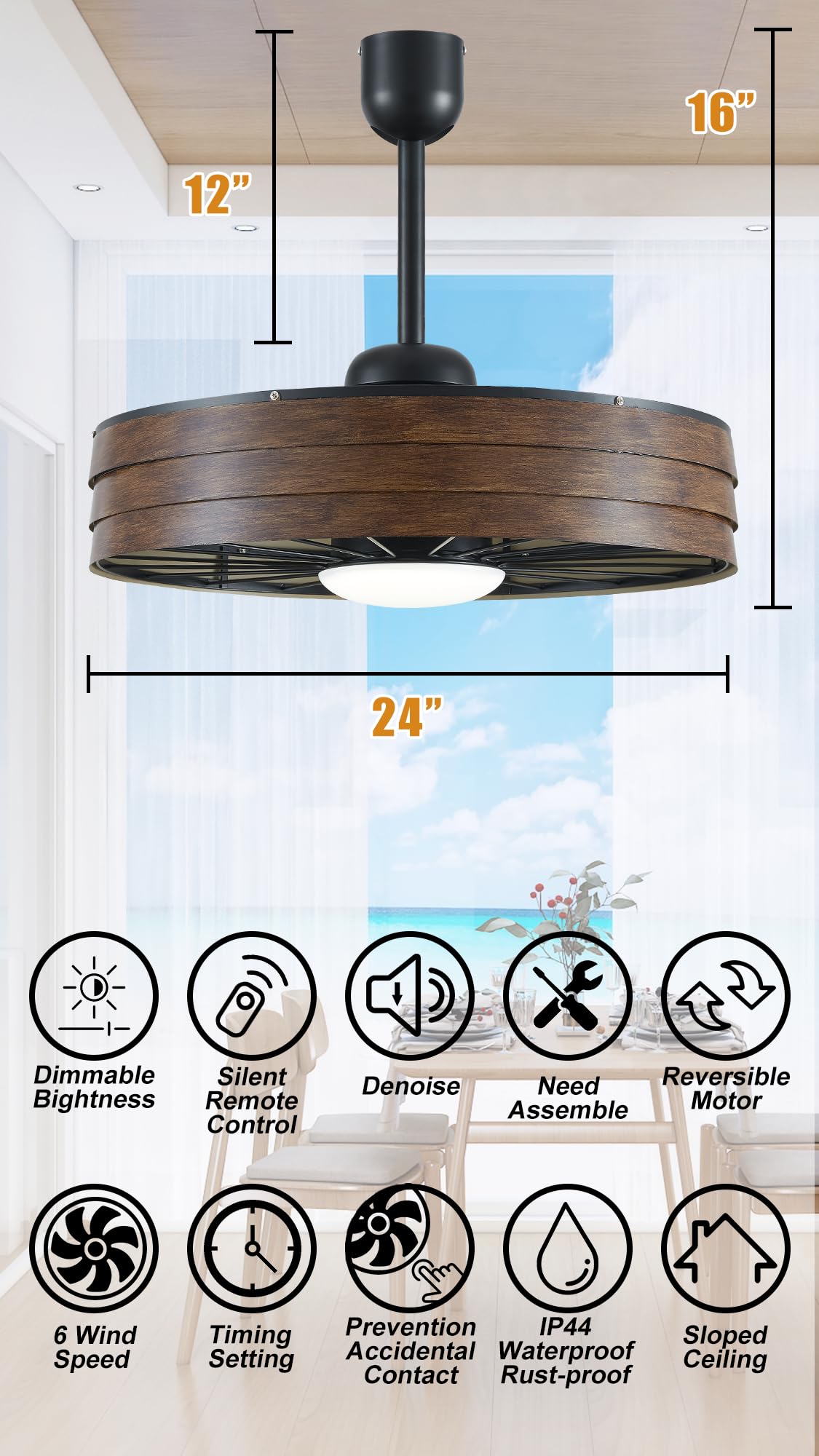 F231 Outdoor Caged Ceiling Fan with dimmable Light