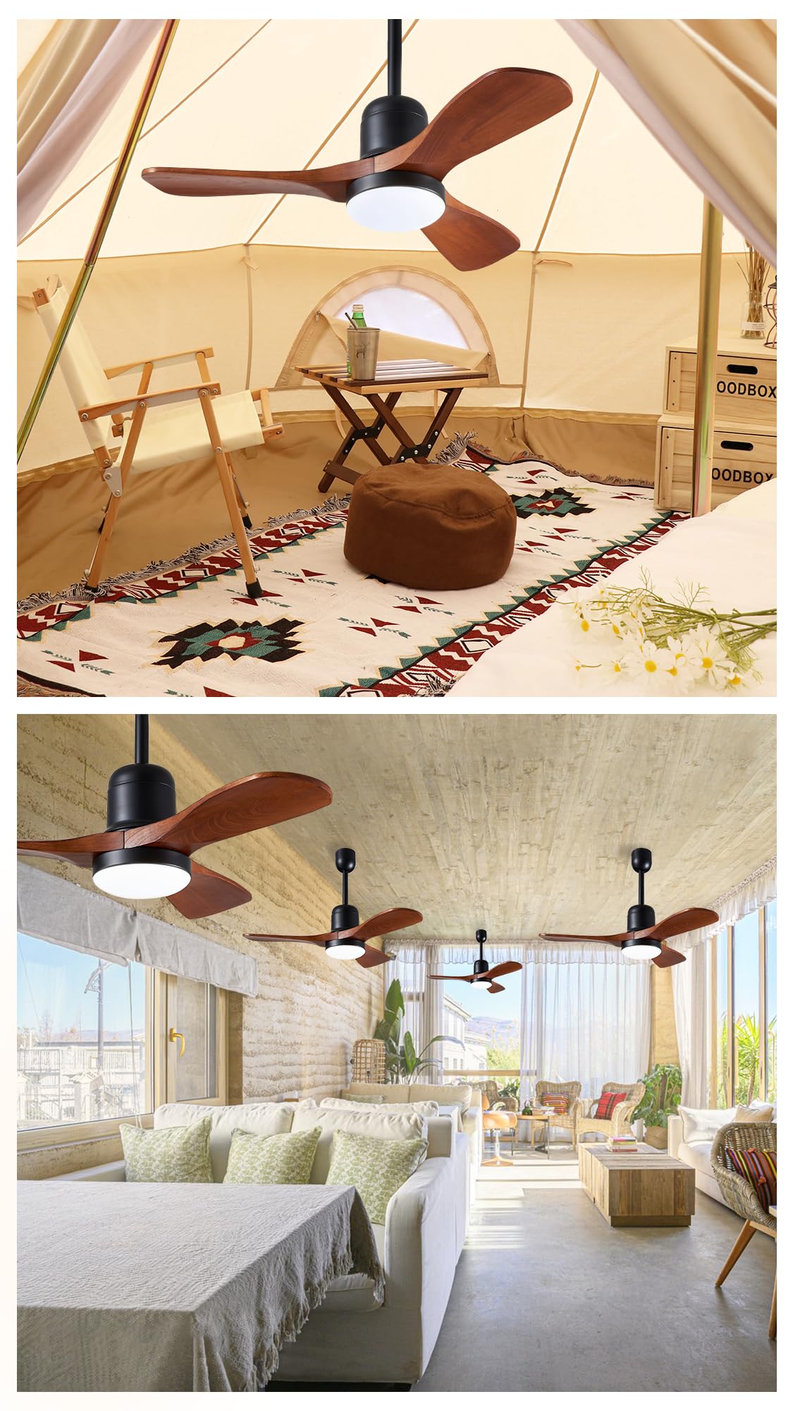 36" Outdoor Gazebo Fan with Dimmable Light and Memory Remote, Plug-In Wet Rated Outdoor Ceiling Fan, Outdoor Hanging Fan For Gazebo, Patio, Waterproof