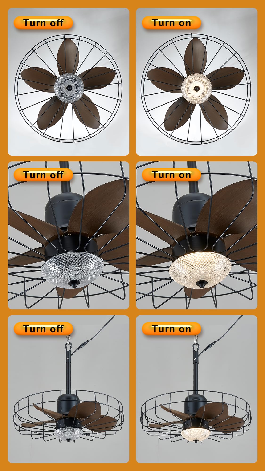 23" Outdoor Gazebo Fan with Dimmable Light and Memory Remote, Plug-In Wet Rated Outdoor Ceiling Fan, Outdoor Hanging Fan For Gazebo, Patio, Waterproof