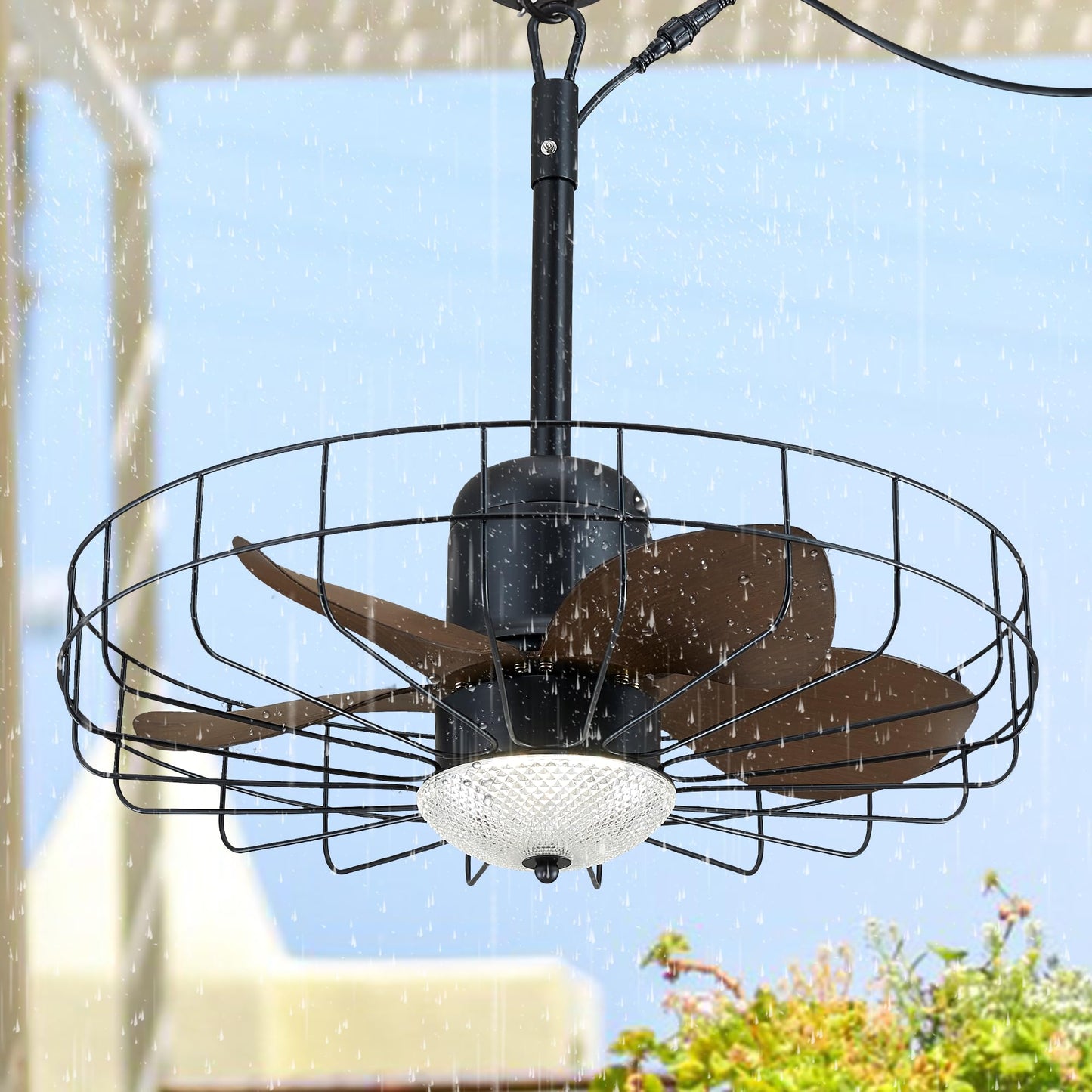 23" Outdoor Gazebo Fan with Dimmable Light and Memory Remote, Plug-In Wet Rated Outdoor Ceiling Fan, Outdoor Hanging Fan For Gazebo, Patio, Waterproof