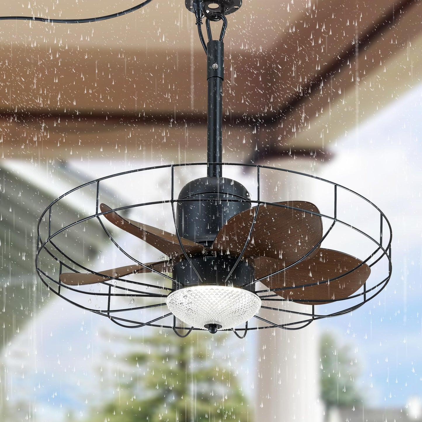 23" Outdoor Gazebo Fan, Plug-in Wet Rated Outdoor Ceiling Fan with Dimmable Light and Memory Remote, Outdoor Hanging Fan For Gazebo, Patio, Waterproof